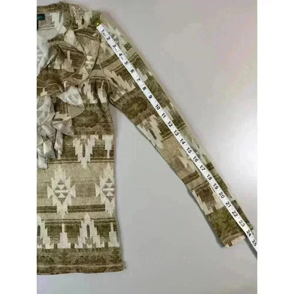 LRL Lauren Jeans Co Women’s Aztec Southwestern Mesh Ruffle LongSleeve Top Medium - Picture 10 of 12